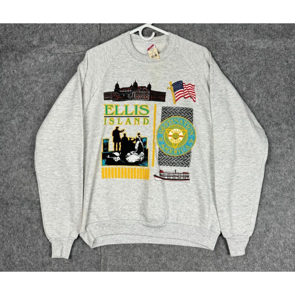 Vintage Ellis Island Jerzees Crewneck Sweatshirt Size XL Made USA Graphic NWT **